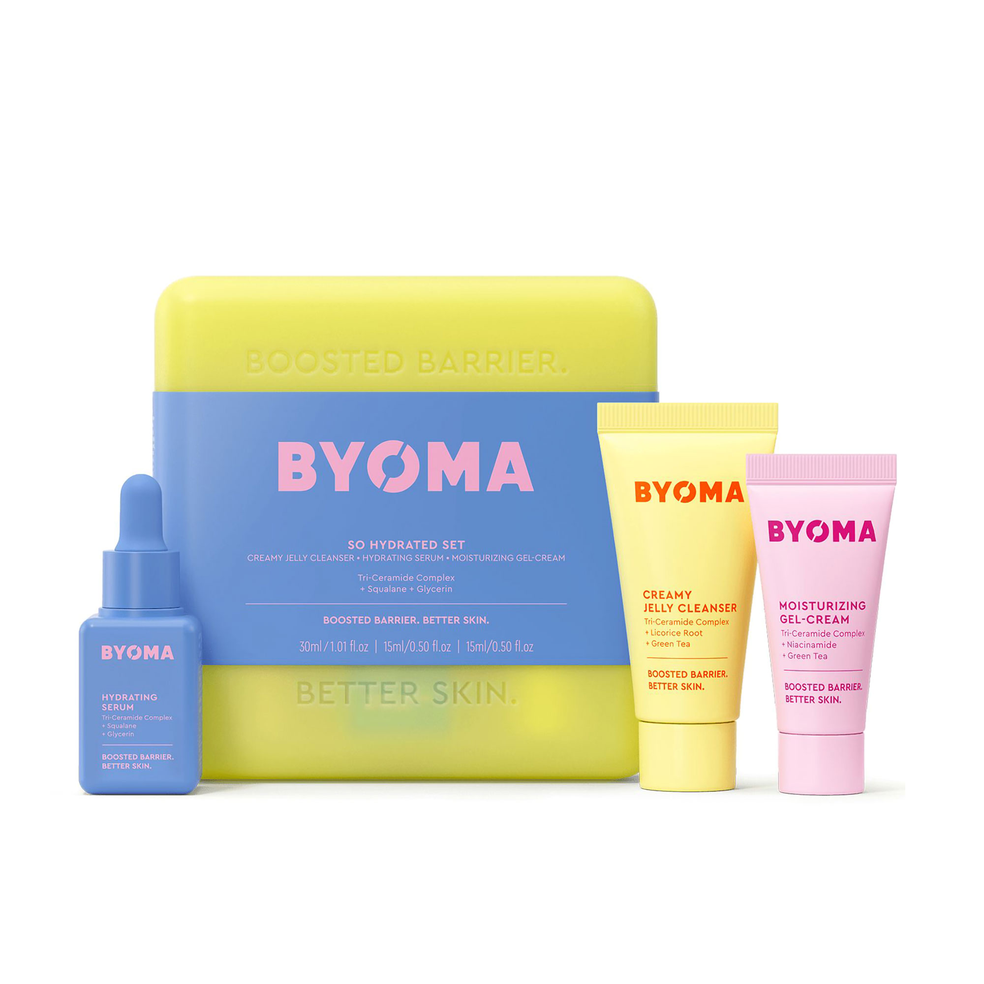 Набір для зволоження обличчя Bayoma So Hydrated Set (гель для вмивання, 30 мл + сироватка, 15 мл + гель-крем, 15 мл + кейс, 1 шт)
